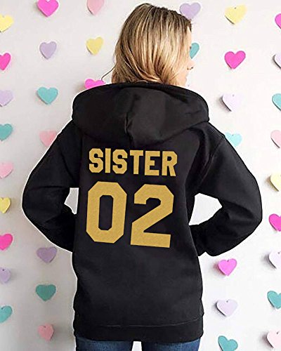 Sudaderas con Capucha Mejores Amigos para Mujeres Par Suéter Impresión Sister 01 02 Manga Larga Hoodie Negro Oro Sister 02 ES 46