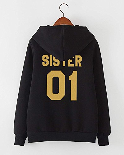 Sudaderas con Capucha Mejores Amigos para Mujeres Par Suéter Impresión Sister 01 02 Manga Larga Hoodie Negro Oro Sister 02 ES 46