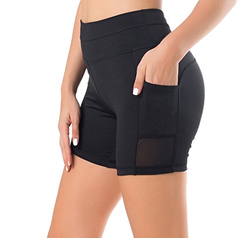 Sudawave - Malla de ciclismo para mujer, pantalones cortos de yoga con bolsillos para deporte, todo el año, Mujer, color Negro , tamaño small