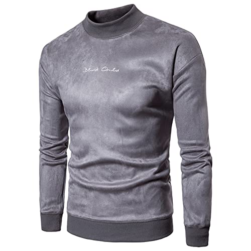 Suéter Hombre Cuello Redondo Bordado Slim Fit Sudadera Hombre Otoño Invierno Cálido Manga Larga Camiseta Hombre Clásico Casual Sport All-Match Suéter Hombre E-Grey L