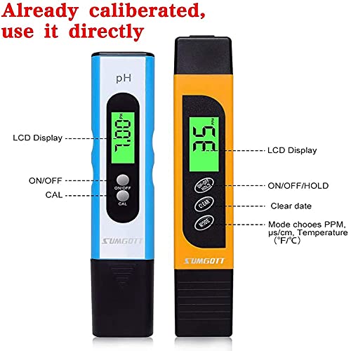sumgott Medidor pH, Medidor TDS PH Piscina Medidor EC ph 4 en 1 Pantalla LCD Retroiluminada para Piscina, Agua Potable, pecera