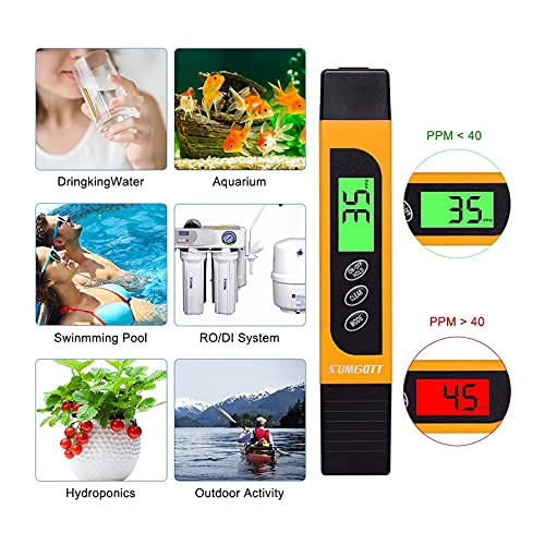 sumgott Medidor pH, Medidor TDS PH Piscina Medidor EC ph 4 en 1 Pantalla LCD Retroiluminada para Piscina, Agua Potable, pecera