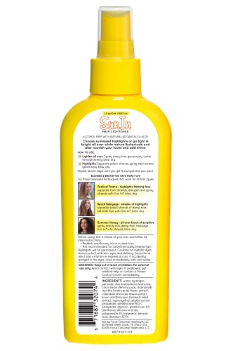 Sun In Lemon Fresh Aclarador de cabello. Enriquecido con productos Botánicos Naturales de Aloe, Manzanilla, Caléndula y Linaza. Sin alcohol. Aroma de Limón Fresco. 138 Mililitros