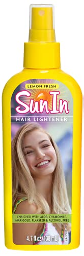 Sun In Lemon Fresh Aclarador de cabello. Enriquecido con productos Botánicos Naturales de Aloe, Manzanilla, Caléndula y Linaza. Sin alcohol. Aroma de Limón Fresco. 138 Mililitros