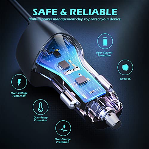 SUNDAREE Cargador Coche Tipo C Cable,38W 12V~24V PD&QC 3.0 Quick Charge Carga Rapida USB C Cable Mechero Adaptador for Xiaomi redmi 9 Note 10/Poco X3/Samsung A21 A51/iphone 11/OnePlus/Huawei/Tabletas