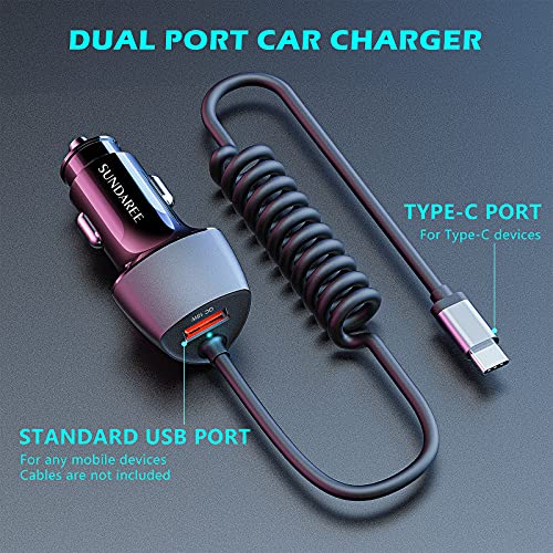 SUNDAREE Cargador Coche Tipo C Cable,38W 12V~24V PD&QC 3.0 Quick Charge Carga Rapida USB C Cable Mechero Adaptador for Xiaomi redmi 9 Note 10/Poco X3/Samsung A21 A51/iphone 11/OnePlus/Huawei/Tabletas