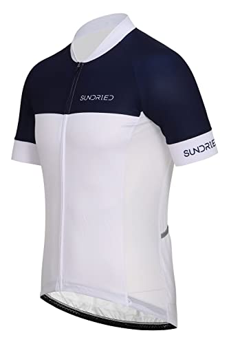 SUNDRIED Hombre Retro Manga Corta Maillot de Ciclismo Bicicleta de Pista Top Ciclismo Bicicleta de Montaña Equipo para Ciclismo (Azul Marino, XL)