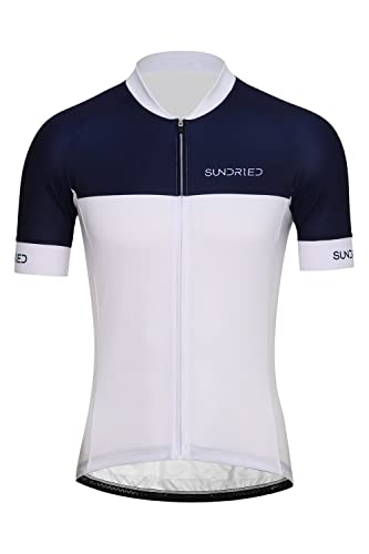 SUNDRIED Hombre Retro Manga Corta Maillot de Ciclismo Bicicleta de Pista Top Ciclismo Bicicleta de Montaña Equipo para Ciclismo (Azul Marino, XL)