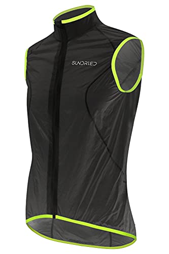 SUNDRIED Paquete de Gilet Ciclismo Correr a Prueba de Viento Resistente al Agua Deporte Chaleco Reflectante Chaleco Ultra Ligero (Negro, XS)