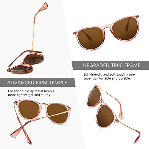 SUNGAIT Gafas de Sol Polarizadas Mujer Hombre Retro Redondas Unisex UV400 Proteccion(Lentes Polarizadas Marrón / Marco Rosa Marrón)