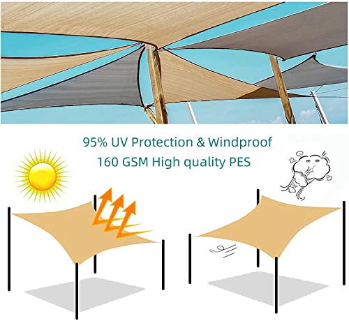 Sunnylaxx Toldo Vela de Sombra Cuadrado PES 3x3m Color Crema Impermeable,95% de Protección UV，para Exteriores,Jardín,Terrazas