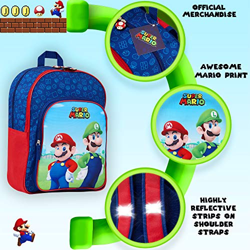 Super Mario Mochilas Escolares, Mochila Niño con Mario Bros y Luigi, Mochila Infantil para Colegio Deporte Viajes, Regalos Para Niños y Adolescentes