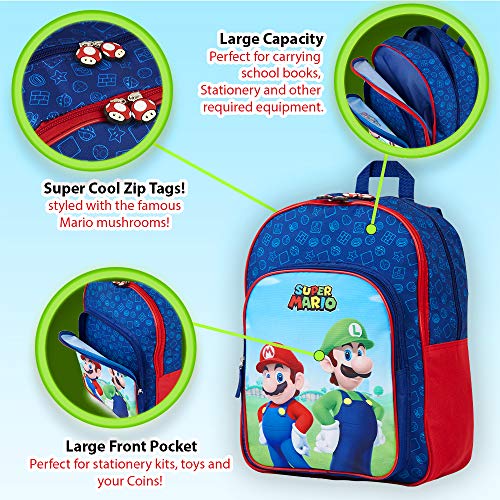 Super Mario Mochilas Escolares, Mochila Niño con Mario Bros y Luigi, Mochila Infantil para Colegio Deporte Viajes, Regalos Para Niños y Adolescentes