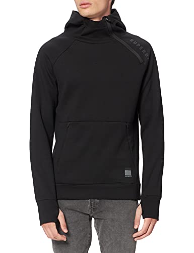 Superdry Sudadera de Entrenamiento Gymtech con Capucha para Hombre, Negro, M