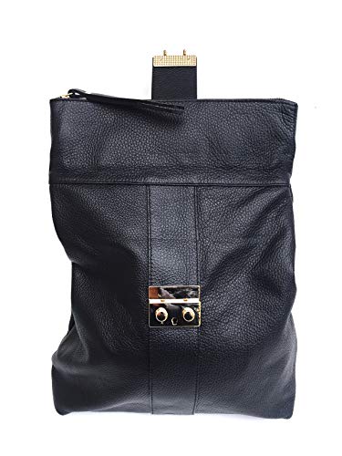 Superflybags - Bolso mochila de piel auténtica modelo Milazzo Made in Italy Negro Size: L