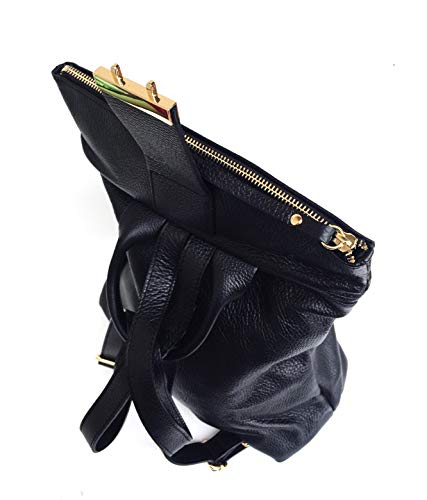 Superflybags - Bolso mochila de piel auténtica modelo Milazzo Made in Italy Negro Size: L