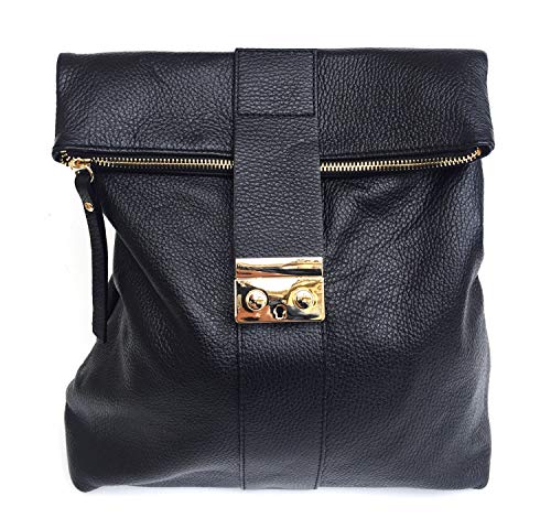 Superflybags - Bolso mochila de piel auténtica modelo Milazzo Made in Italy Negro Size: L