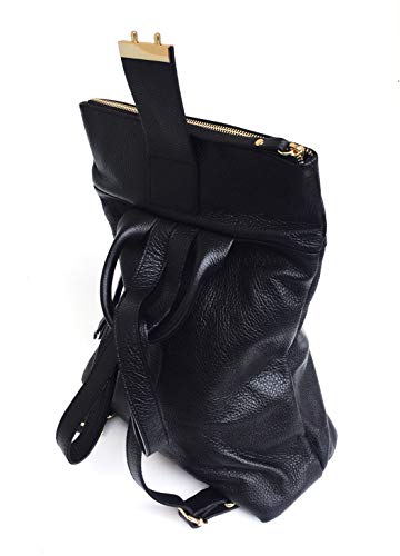 Superflybags - Bolso mochila de piel auténtica modelo Milazzo Made in Italy Negro Size: L