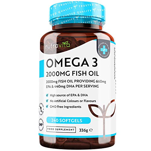 Superfuerza Omega 3 2000mg - 240 Capsulas Gel - Máxima Concentración de EPA 660mg y DHA 440mg - Aceite Concentrado de Pescado de Aguas Frías - Suministro 4 Meses - Hecho por Nutravita