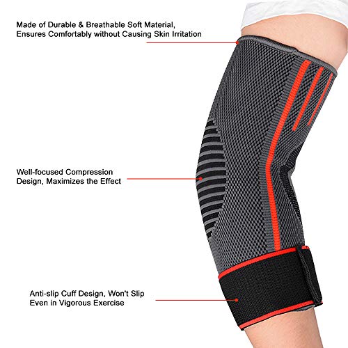 supregear 2 Packs Codo Soporte Brace, Ajustable Nylon Transpirable Elástico Manga del Brazo Codera de Compresión para Golf Tenis Entrenamiento Deportivo Mujeres Hombres (Rojo, S)