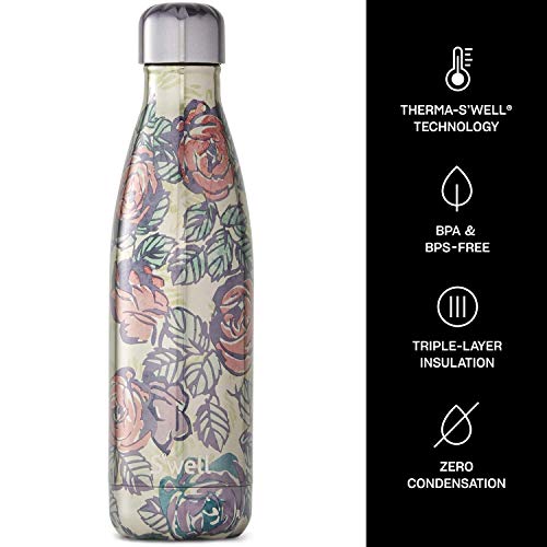 S'well Botella de agua de acero inoxidable unisex, Alice's Garden, 500 ml