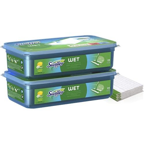 Swiffer Mopa Paños Húmedos (2 X 24) con Fragancia De Cítrico Fresco, Limpieza Rápida Y Fácil, Blanco, 48 Unidades