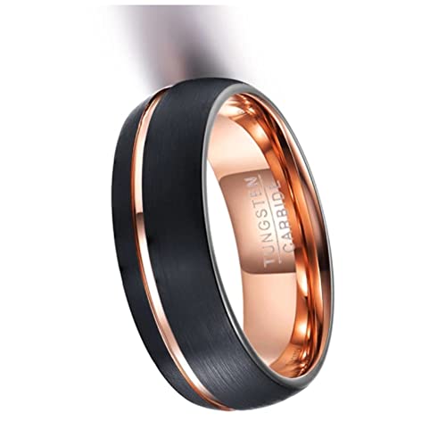 SYF@QYY Anillo de Boda de carburo de tungsteno Negro para Hombre, línea de Oro Rosa, Plano, Cepillado, Pulido, Ajuste cómodo, tamaño 5-14,10.5