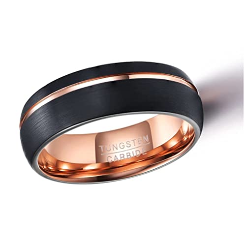 SYF@QYY Anillo de Boda de carburo de tungsteno Negro para Hombre, línea de Oro Rosa, Plano, Cepillado, Pulido, Ajuste cómodo, tamaño 5-14,10.5