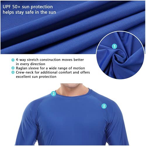 Sykooria 3 Piezas Camisetas Manga Larga Hombre Deporte UPF 50+ Protección Solar UV,Secado Rápid Top Transpirable Shirt Camiseta Cuello Redondo para Correr Trotar Fitness Ciclismo Entrenamiento Casual