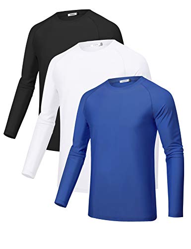 Sykooria 3 Piezas Camisetas Manga Larga Hombre Deporte UPF 50+ Protección Solar UV,Secado Rápid Top Transpirable Shirt Camiseta Cuello Redondo para Correr Trotar Fitness Ciclismo Entrenamiento Casual