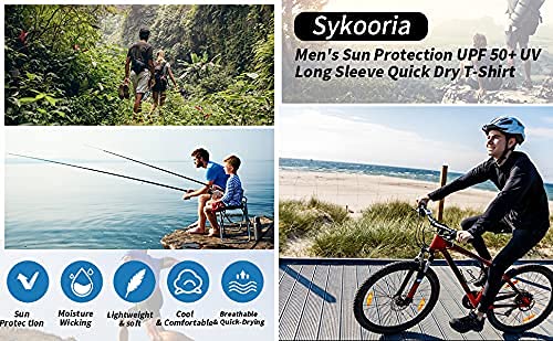 Sykooria 3 Piezas Camisetas Manga Larga Hombre Deporte UPF 50+ Protección Solar UV,Secado Rápid Top Transpirable Shirt Camiseta Cuello Redondo para Correr Trotar Fitness Ciclismo Entrenamiento Casual