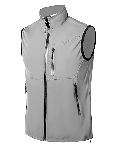 Sykooria Chaleco Impermeable Hombre Chaqueta sin Mangas Hombre Cortavientos Múltiples Bolsillos Chaleco Deportivo Informal de Secado Rápido para Pesca Senderismo y Viajes Gris L