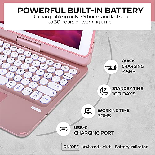 SYNCHRO Funda para iPad con teclado en ingles QWERTY para iPad 9.7 iPad 2018 6ª generación iPad 2017 5ª generación iPad Pro 9.7 iPad Air 2&1-360⁰, teclado giratorio con TrackPad Touchpad portalápices