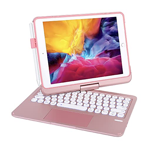 SYNCHRO Funda para iPad con teclado en ingles QWERTY para iPad 9.7 iPad 2018 6ª generación iPad 2017 5ª generación iPad Pro 9.7 iPad Air 2&1-360⁰, teclado giratorio con TrackPad Touchpad portalápices