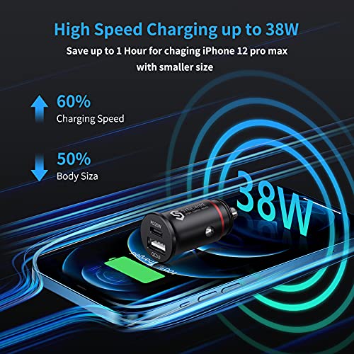 Syncwire Cargador Coche Tipo C 38W - [Puerto Dual PD&QC 3.0] Cargador Coche USB C Carga Rápida, Compatible con iPhone 13/12/11/XR,Samsung S21/S20/S10, Xiaomi Mi 10 Redmi 9, Huawei P50/P40 y Más