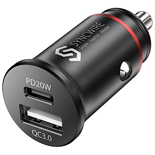 Syncwire Cargador Coche Tipo C 38W - [Puerto Dual PD&QC 3.0] Cargador Coche USB C Carga Rápida, Compatible con iPhone 13/12/11/XR,Samsung S21/S20/S10, Xiaomi Mi 10 Redmi 9, Huawei P50/P40 y Más