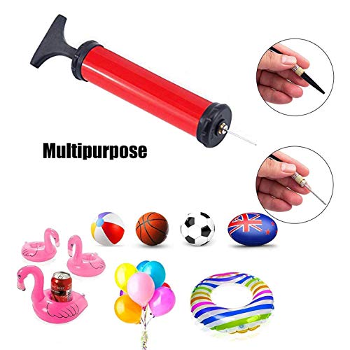 SZSHIMAO Bomba para balones con 4 agujas, 2 boquillas y 1 manguera para fútbol, rugby, voleibol, baloncesto, balonmano, globo, flotador y otras pelotas hinchables (rojo)