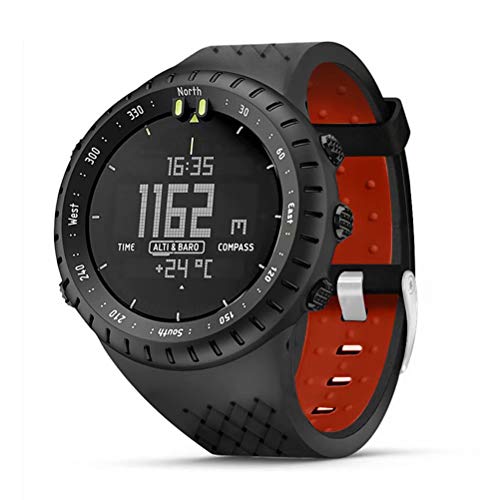T-BLUER Watch Band Compatible for Suunto Core Correa,Accesorio de Pulsera de Correa de Repuesto de Silicona y Funda Protectora de Cubierta Completa para Suunto Core Smart Watch,Negro Rojo