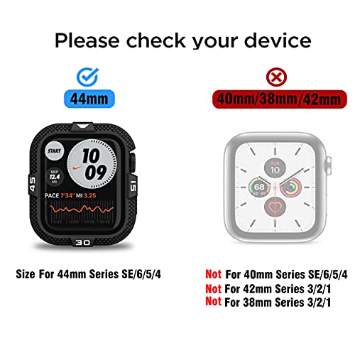 T-ENGINE Funda compatible con Apple Watch 44 mm SE Series 6 5 4, 360 ° protectora completa protector de pantalla vidrio templado resistente ultradelgado para mm, color negro (número blanco)