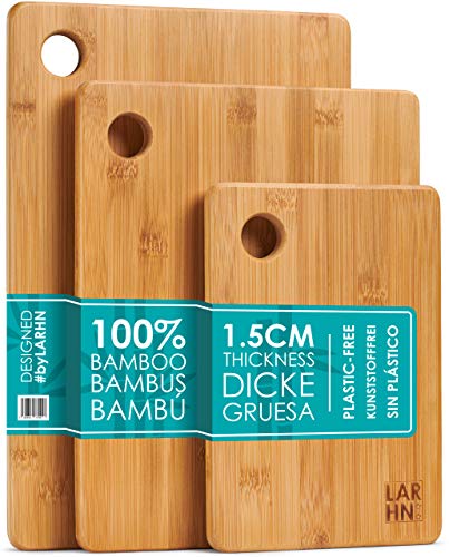 Tablas De Cortar Cocina en Madera Premium Extra-Gruesas - Juego de 3 Piezas en Madera de Bambú Para Picar - 33x22cm / 28x22cm / 22x15cm - Ideal Para Carnes, Verduras, Queso y Pan