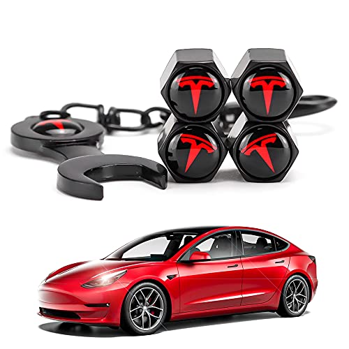 Tapas de vástago de válvula de neumático para Tesla Modelo 3/Y/S/X Accesorio de coche decorativo 5 piezas (negro y rojo)