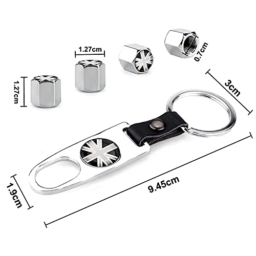 Tapas para válvula de neumático de bandera del Reino Unido (4 unidades) con llave inglesa (1 unidad) universal para válvulas de rueda de neumáticos, camión, moto y bicicleta