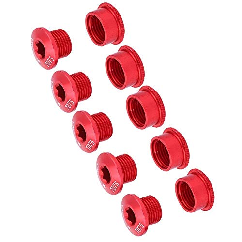 Tarente 5pcs for Bicicleta Chainring Tornillo Perno for el Conjunto de Platos Individual Doble Triple Velocidad (rojo-5mm)