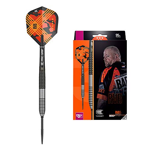 Target Darts Raymond Van Barneveld RVB 95 Gen 3 23G 95% Tungsten Swiss Point Steel Tip Darts Set Suiza Punta Dardos, Unisex, Plata, Negro y Naranja, 23 g