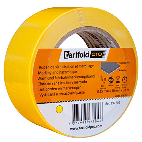 Tarifold 1 Cinta Adhesiva Suelo, Señalización, Seguridad, color Amarillo-Rollo 50mm x 33m, 50 mm x 33 M