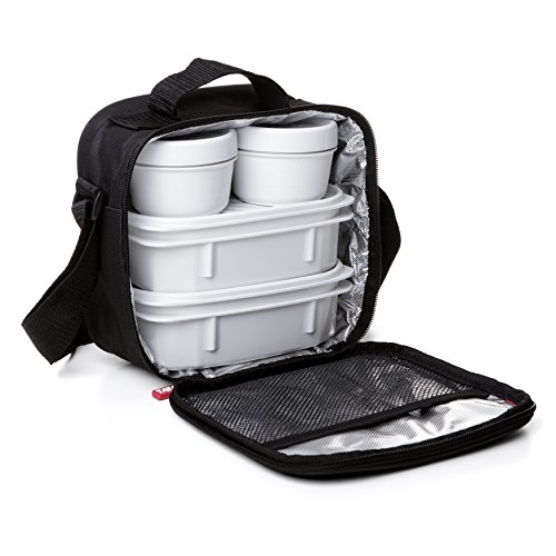 Tatay Urban Food Casual - Bolsa Térmica Porta Alimentos, 3 L de Capacidad, con 4 Tuppers Herméticas, 2 x 0.5 L, 2 x 0.2 L, Color Negro,Medidas 22.5 x 10 x 22 cm