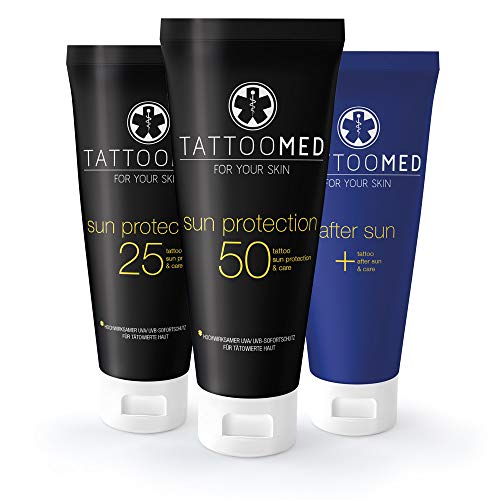 TattooMed All in Bundle SUN - Sistema Completo de Protector Solar/Protector de Color Para Tatuajes - 3 x 100ml