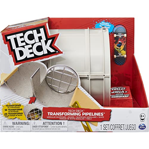 Tech Deck Transforming Pipelines, Modular Skatepark Playset and Exclusive Fingerboard diapasón, Color Gris (Spin Master 6058275)