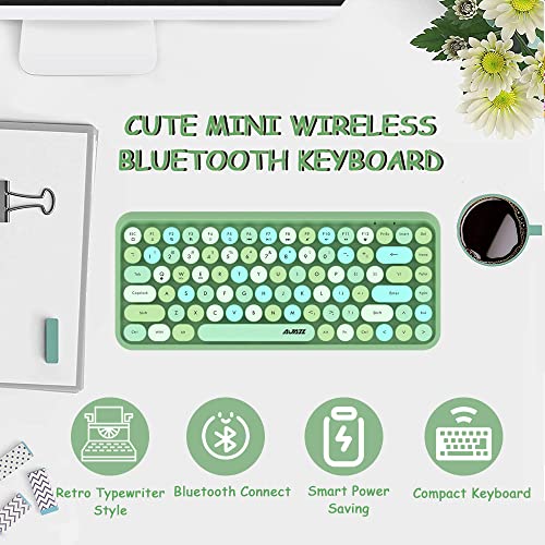 Teclado inalámbrico Bluetooth, lindo mini teclado compacto de 84 teclas, tecnología de conexión inalámbrica de 2.4GHz, tapa de tecla ABS retro, panel mate, diseño ergonómico (Color mezclado verde)