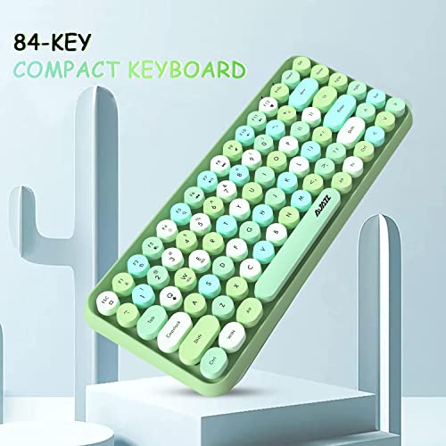 Teclado inalámbrico Bluetooth, lindo mini teclado compacto de 84 teclas, tecnología de conexión inalámbrica de 2.4GHz, tapa de tecla ABS retro, panel mate, diseño ergonómico (Color mezclado verde)
